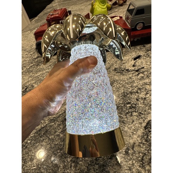 Palm Tree Color Changing Night Light Glitter Sparkle and Metal Candle Holder - Picture 10 of 11